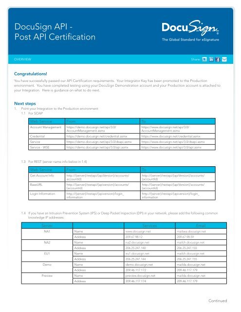 Post Certification API Info - DocuSign