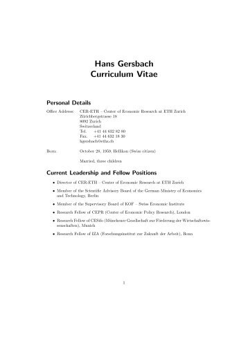 Hans Gersbach Curriculum  Vitae - CER-ETH
