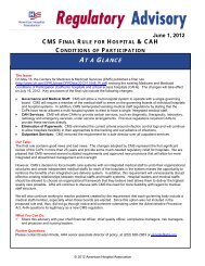 CMS FINAL RULE FOR HOSPITAL & CAH - The Vermont Program ...