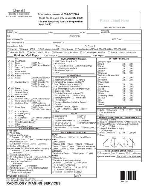 Radiology Order Form