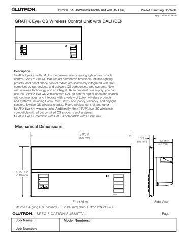 GRAFIK Eye® QS Wireless Control Unit with DALI ... - Mr RESISTOR