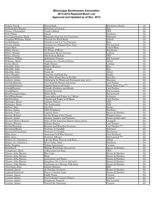 Required Music List 2013-2014 - Mississippi Bandmasters Association