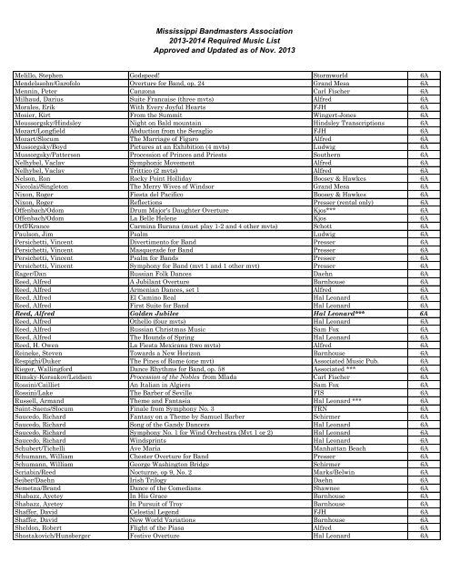 Required Music List 2013-2014 - Mississippi Bandmasters Association