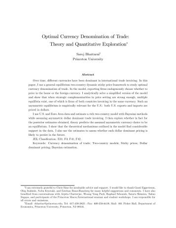 Optimal Currency Denomination of Trade: Theory and Quantitative ...