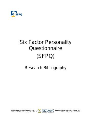Six Factor Personality Questionnaire (SFPQ) - Sigma Assessment ...