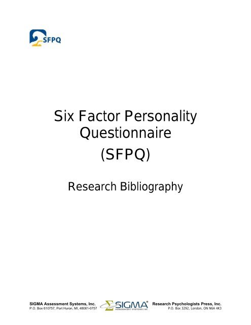 Six Factor Personality Questionnaire (SFPQ) - Sigma Assessment ...