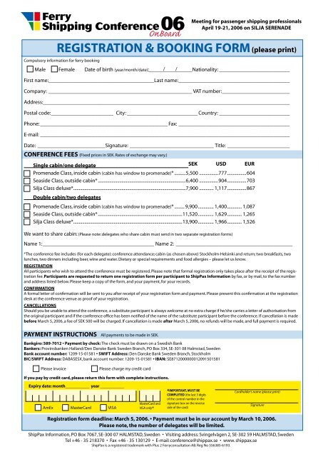 REGISTRATION & BOOKING FORM(please print) - Shippax