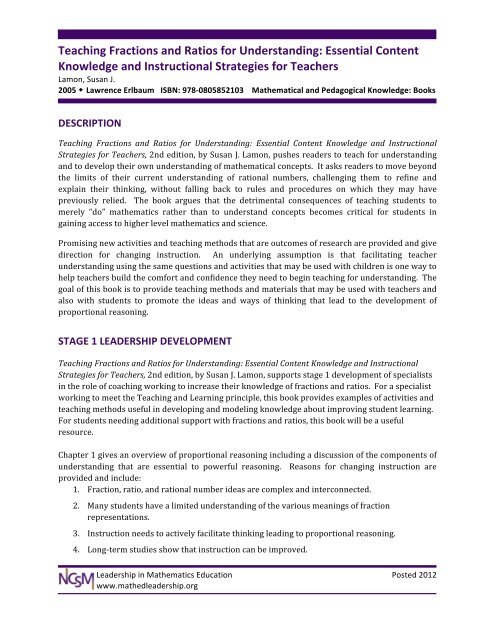 Teaching Fractions and Ratios for Understanding: Essential Content ...