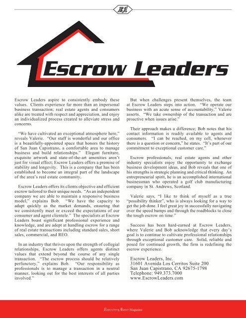Escrow Leaders - Executive Agent Magazine