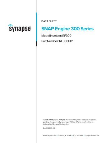 RF300PD1 RF Engine Data Sheet - Synapse Wireless