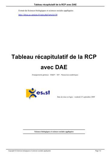 Tableau récapitulatif de la RCP avec DAE - Sciences biologiques et ...