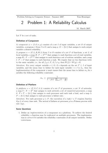 2 Problem 1: A Reliability Calculus - MTC