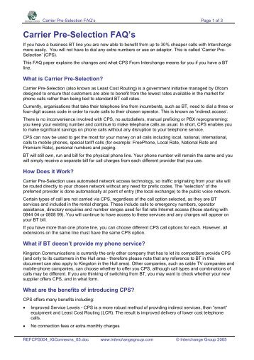 Carrier Pre-Selection FAQ's - The Interchange Group UK