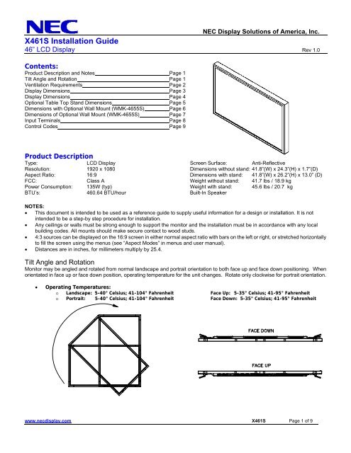 X461S Video Wall Installation Guide - NEC Display Solutions