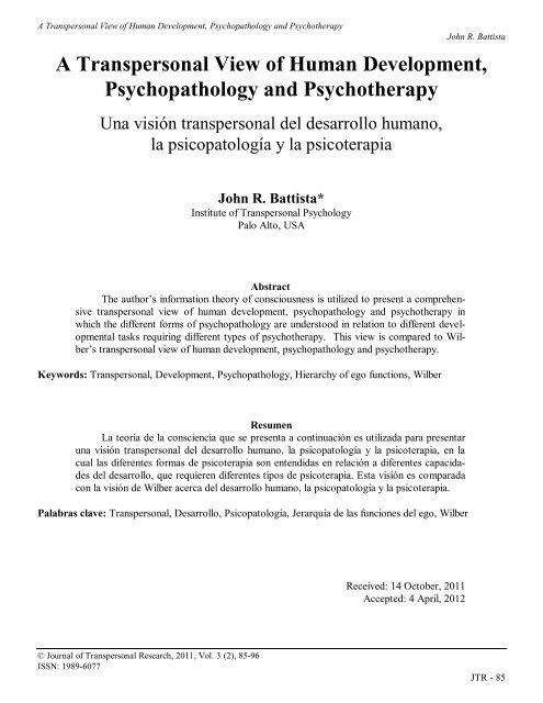 John R. Battista - Journal of Transpersonal Research
