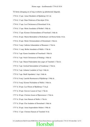 Horne sogn konfirmerede 1734-1814.