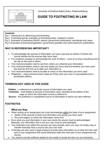 Guide to footnoting in law - Library - University of KwaZulu-Natal