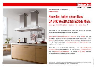 Nouvelles hottes dÃ©coratives DA 5490 W et DA 5320/5330 de Miele :