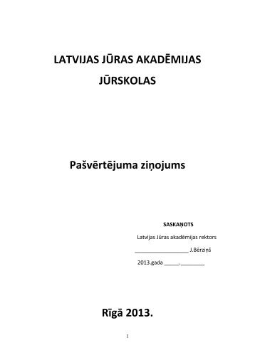 LJA JÅ«rskolas paÅ¡vÄrtÄjuma ziÅojums 2013 - Latvijas JÅ«ras akadÄmija