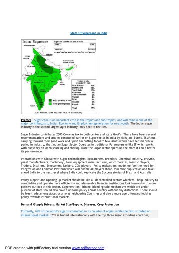 State Of Sugarcane in India: Preface: Sugar cane is an important ...