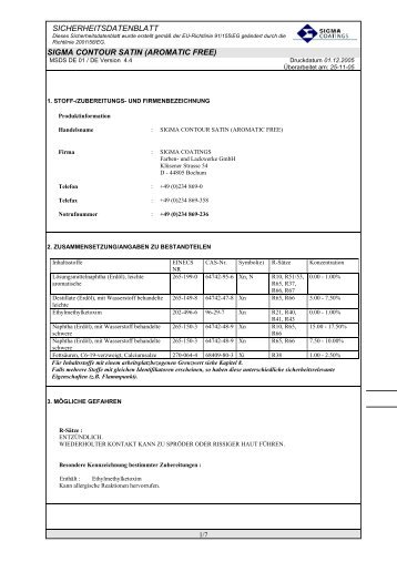 sicherheitsdatenblatt sigma contour satin (aromatic free) - skcm.nl