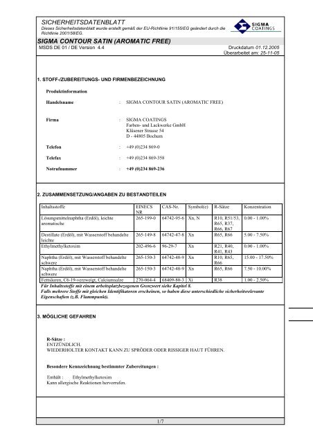 sicherheitsdatenblatt sigma contour satin (aromatic free) - skcm.nl