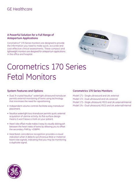 Corometrics 170 Series Fetal Monitors Ge Healthcare