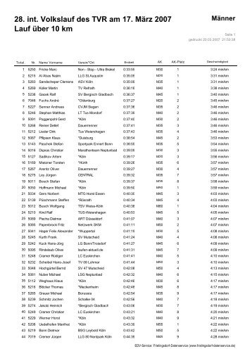 28. int. Volkslauf des TVR am 17. März 2007 Lauf über 10 km Männer