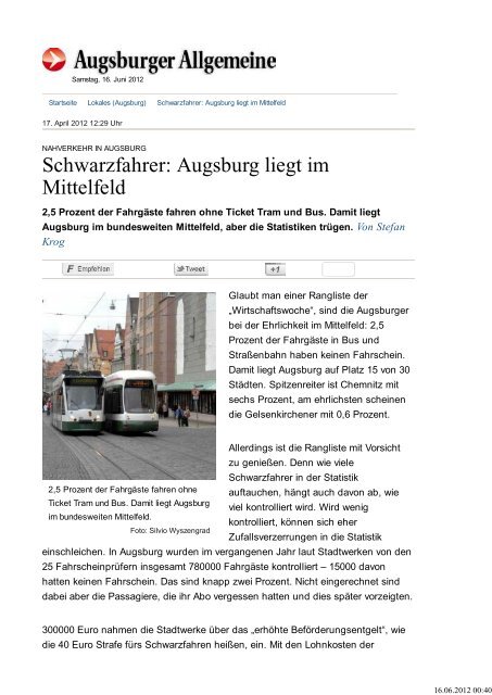 Schwarzfahrer: Augsburg liegt im Mittelfeld - Freunde der ...