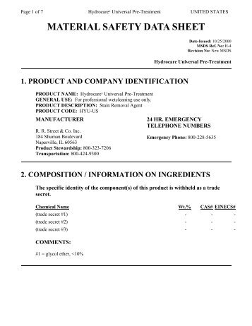 MSDS Hydrocare Universal Pre-Treatment