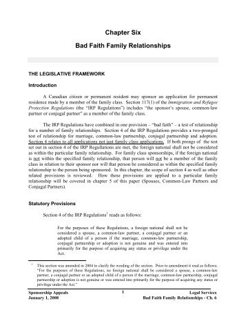 Bad Faith Family Relationships - Immigration and Refugee Board of ...