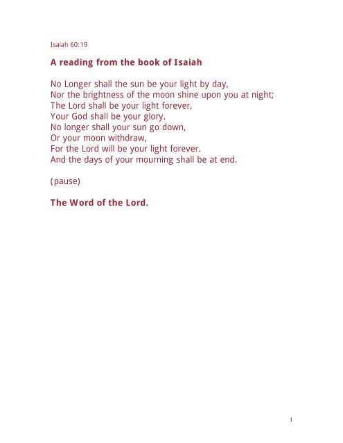 A reading from the book of Isaiah No Longer shall the sun be your ...