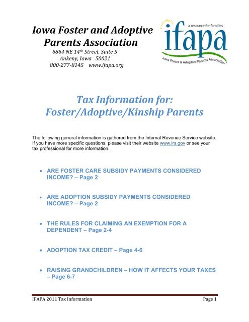 Iowa Foster and Adoptive Parents Association Tax ... - ifapa