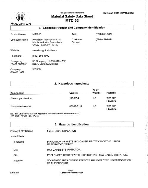MSDS MTC 53 Quality Tools & Services, Inc.