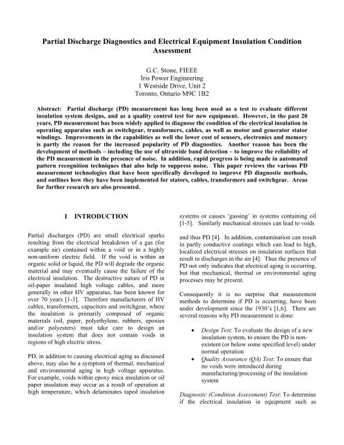 Partial Discharge Diagnostics and Electrical Equipment Insulation ...