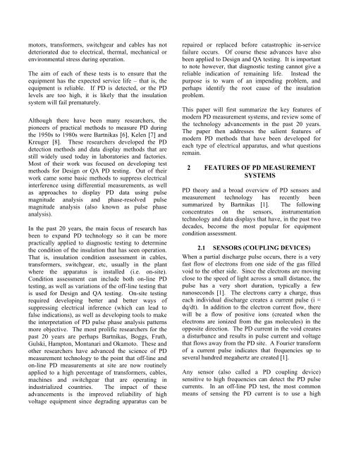 Partial Discharge Diagnostics and Electrical Equipment Insulation ...