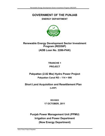 Hydro Power Project, Pakpattan Canal RD - Energy Department ...