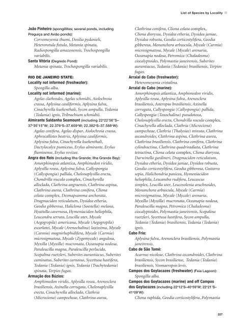Catalogue of Brazilian Porifera - Porifera Brasil - UFRJ