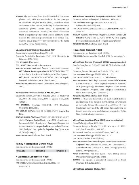 Catalogue of Brazilian Porifera - Porifera Brasil - UFRJ