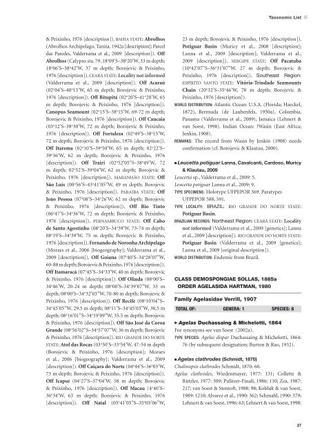 Catalogue of Brazilian Porifera - Porifera Brasil - UFRJ