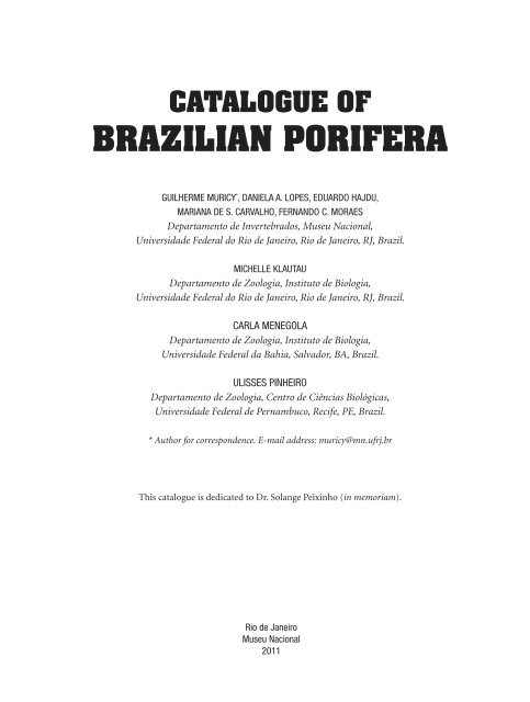 Catalogue of Brazilian Porifera - Porifera Brasil - UFRJ