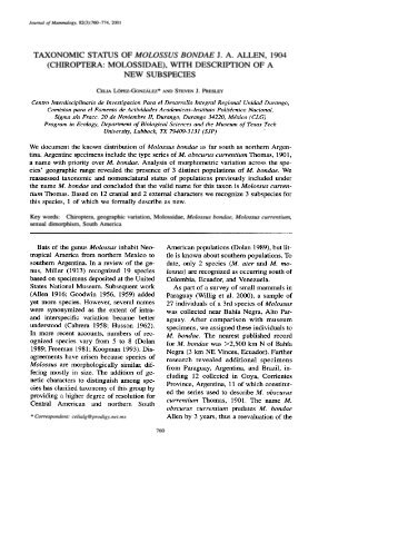 taxonomic status of molossus bondae ia allen, 1904 - Bienvenidos a ...