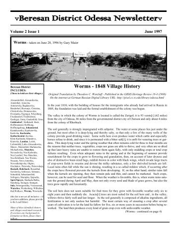 Worms - 1848 Village History - GRHS Home Page
