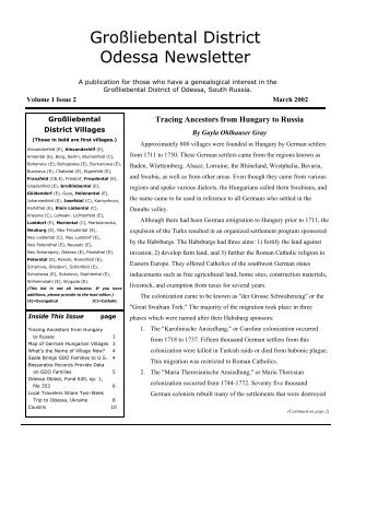 GroÃŸliebental District Odessa Newsletter - GRHS Home Page