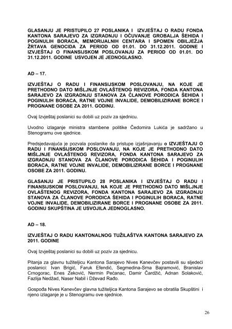 Zapisnik 14.pdf - SkupÅ¡tina Kantona Sarajevo - Vlada Kantona ...