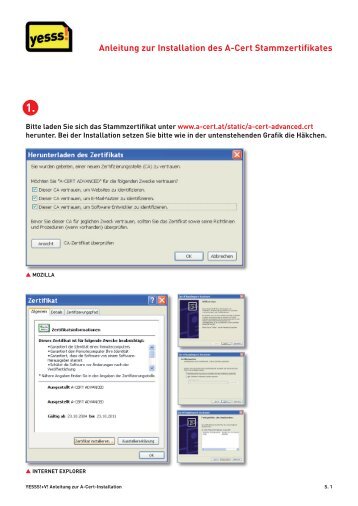 Anleitung zur Installation des A-Cert Stammzertifikates 1. - Yesss