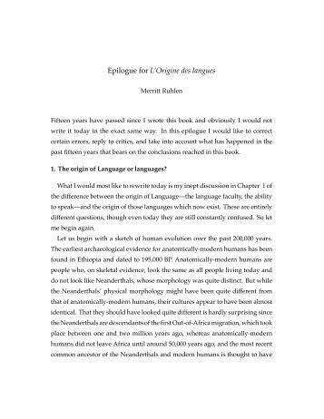 Epilogue for L'Origine des langues - Merritt Ruhlen