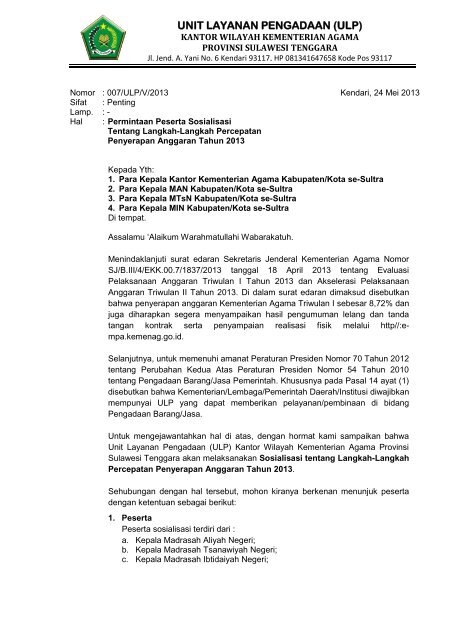 Unit Layanan Pengadaan Ulp Kanwil Kemenag Sultra