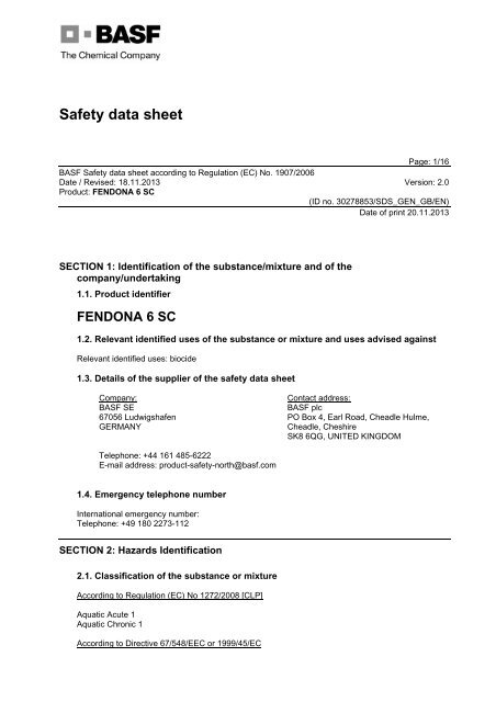 Fendona MSDS - Pest Control Management - BASF