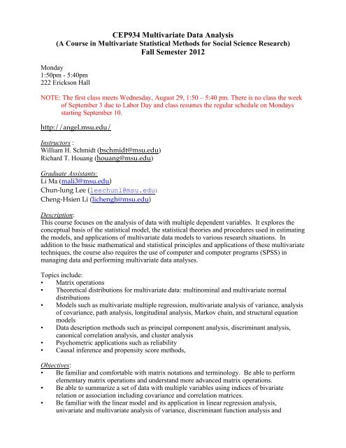 CEP934 Multivariate Data Analysis Fall Semester 2012